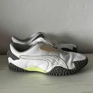 Y2K Puma Mostro Leather Sneakers Strap White Gray Yellow Sole Slip On Womens 7.5